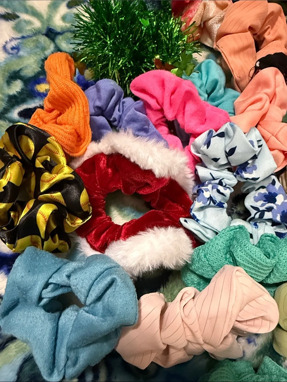 45 Assorted Girls' Colorful Hair Scrunchies Set - Multi-Color